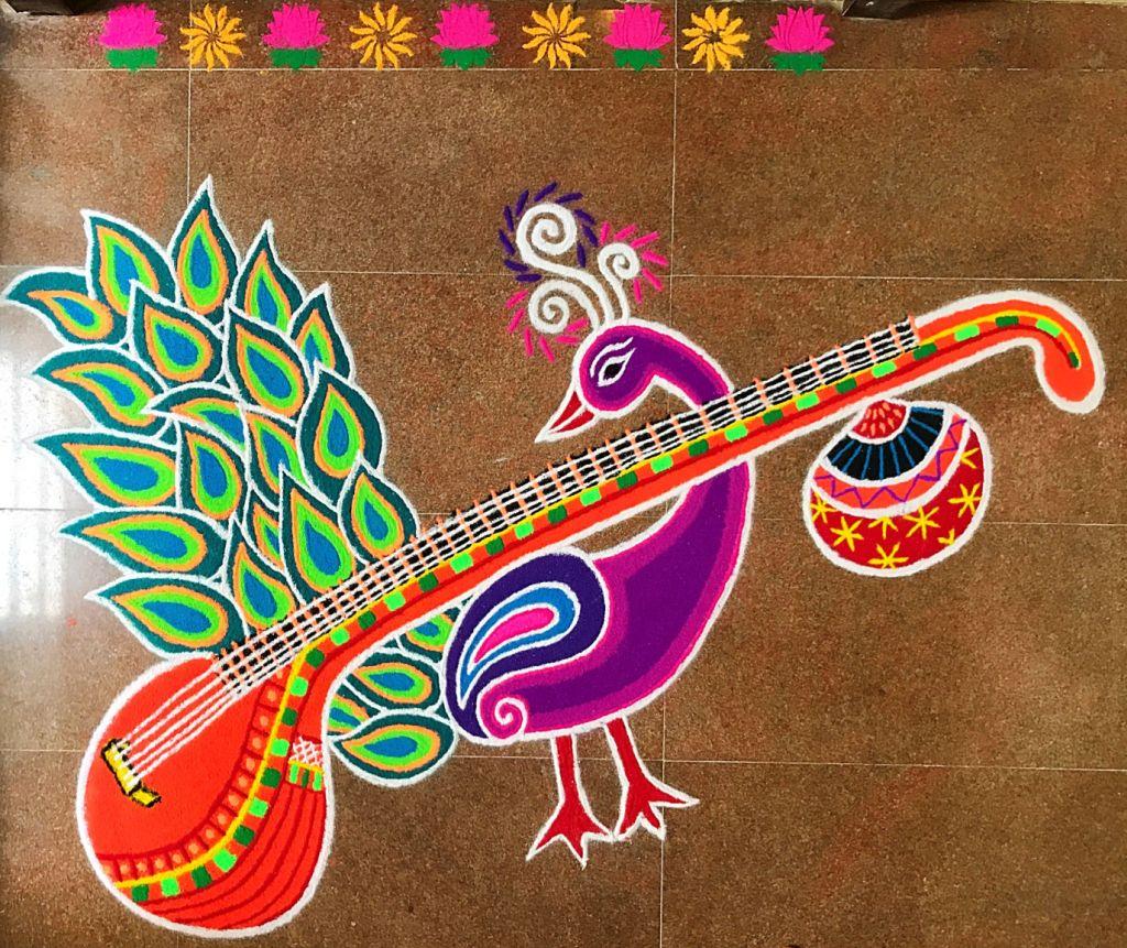 5 alluring rangoli design saraswati pooja