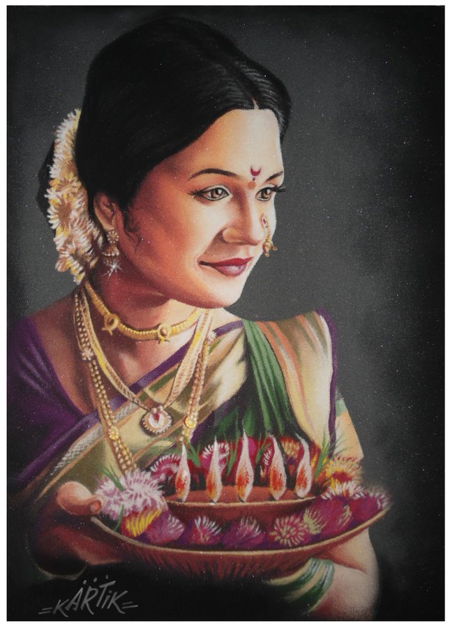 3 portrait rangoli art painting woman kartik khadatkar