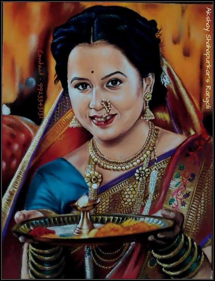 1 rangoli design portrait lady akshay shahapurkar