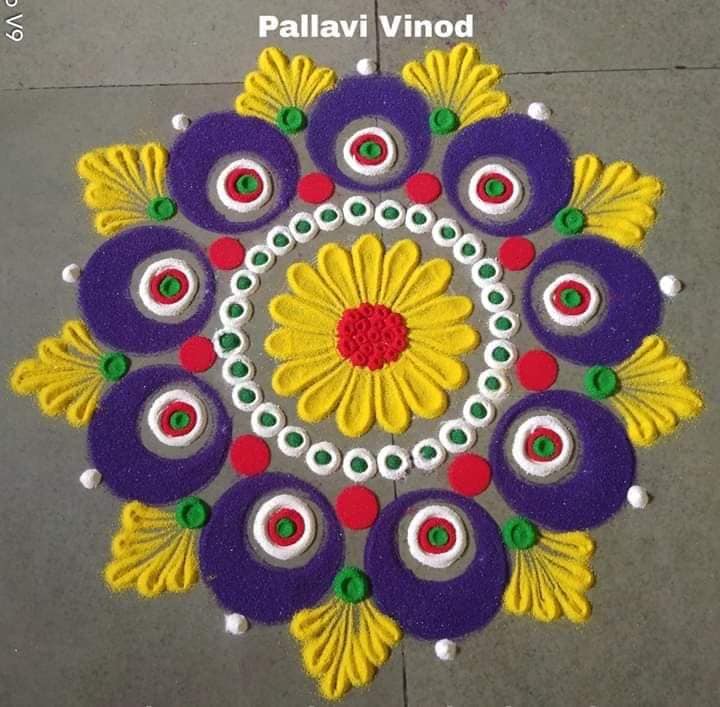 2 rangoli design purple flower pallavi vinod