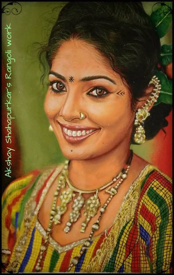 5 rangoli design portrait lady akshay shahapurkar
