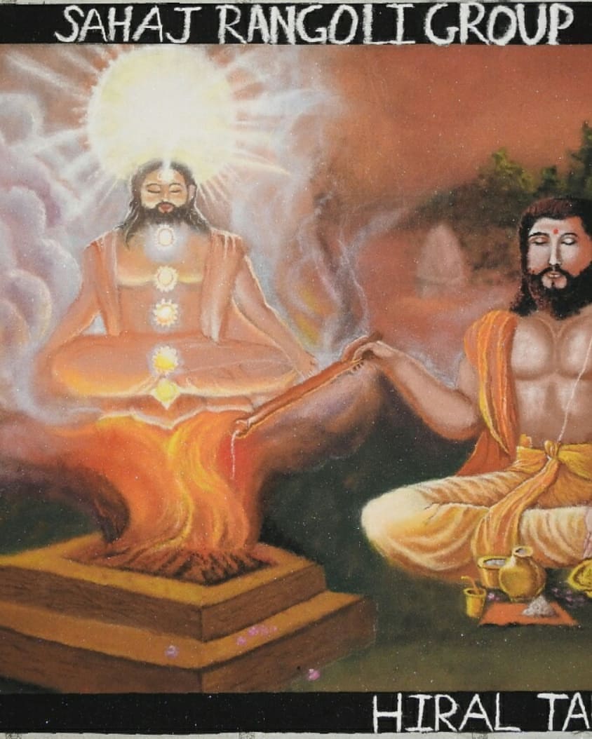 Colourful rangoli international yoga day sahaj group