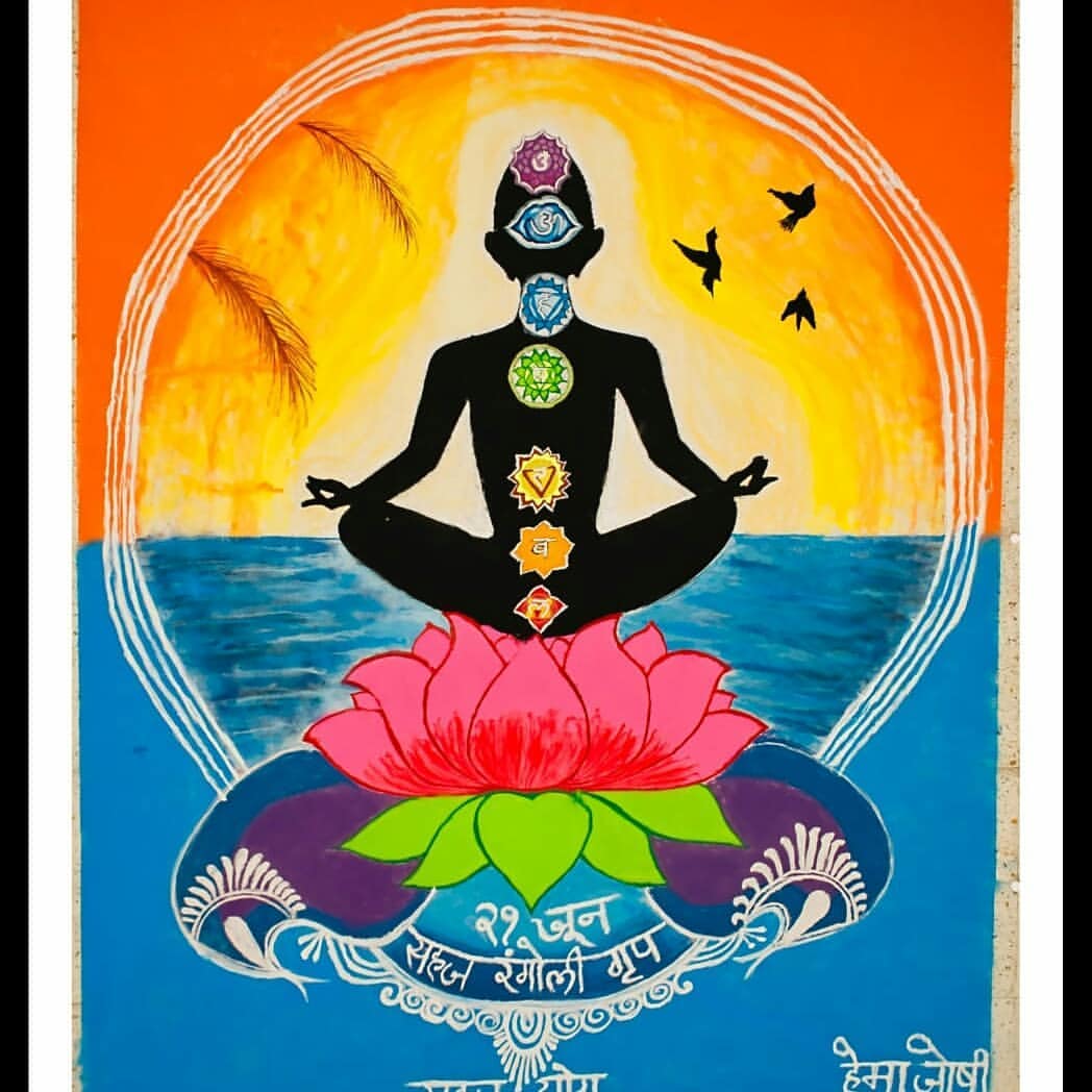 Rangoli design international yoga day hema joshi