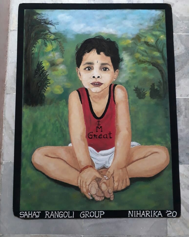 Realistic rangoli design international yoga day niharika