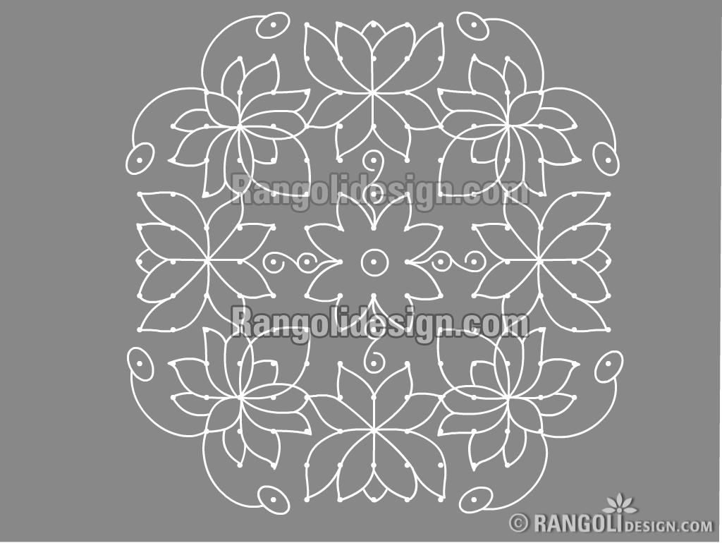 3 lotus dotted rangoli design