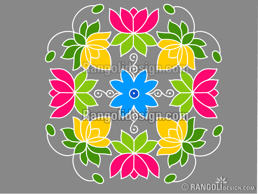 4 lotus dotted rangoli design