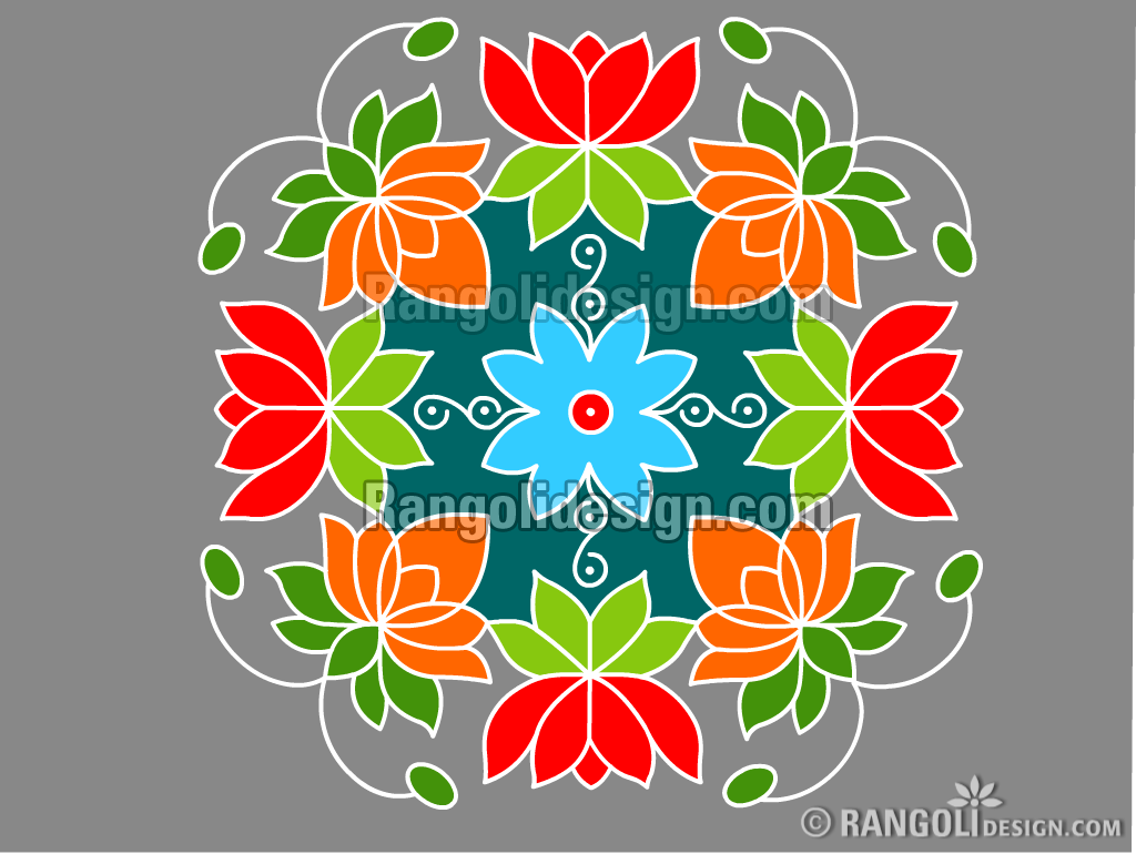 6 lotus dotted rangoli design
